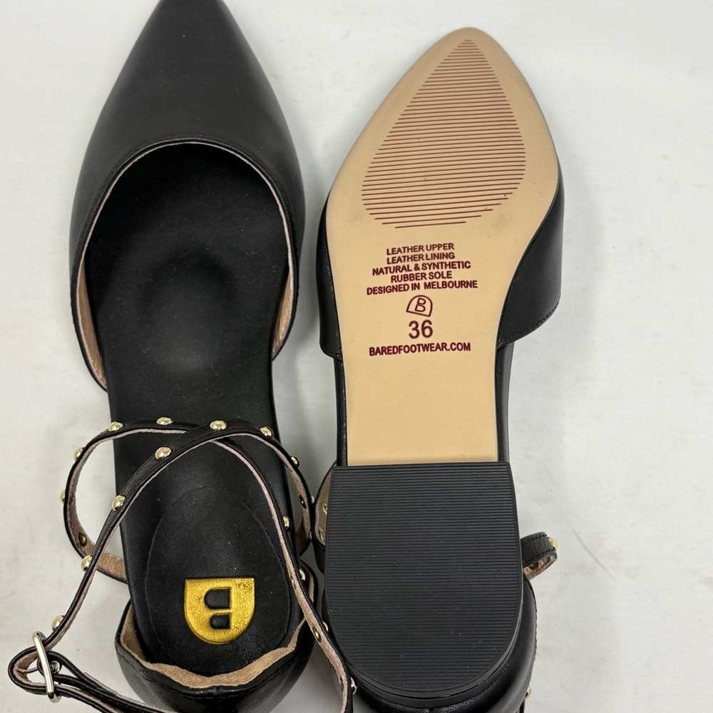 Bared Footwear Black Studded Leather Pointy Flats - Picture 4 of 4